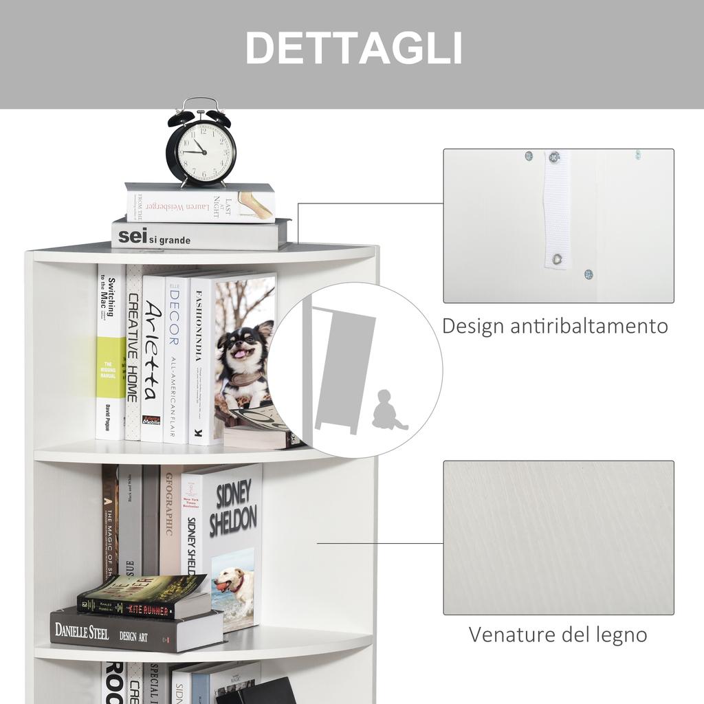 Corner Bookshelf 4 Tier Wall And Side Wood 39.5x39.5x120cm White