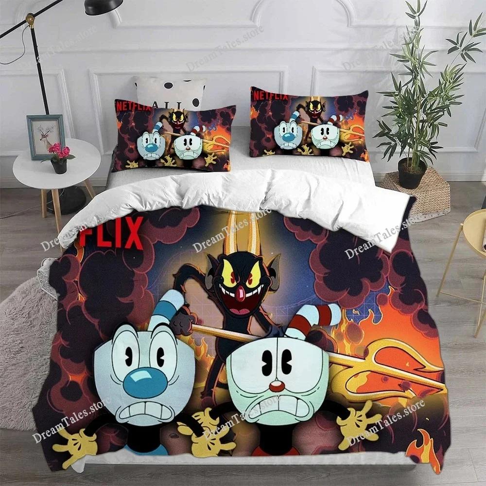 Милый мультяшный игровой набор постельного белья с изображением Cuphead: пододеяльник, наволочка. Для взрослых, мальчиков, девочек. Украшение для спальни. Детский подарок. Односпальный, двуспальный, большой