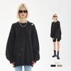 UNF Heavy 460g Round Neck Sweater with Holes - Street Fashion Casual, Loose Fit for Men and Women.