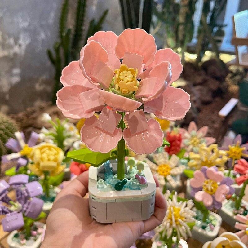 Детский креативный комплект цветочных строительных блоков, игрушки из АБС-пластика, бессмертное растение в горшке, сборка украшений, набор на день рождения, Рождество