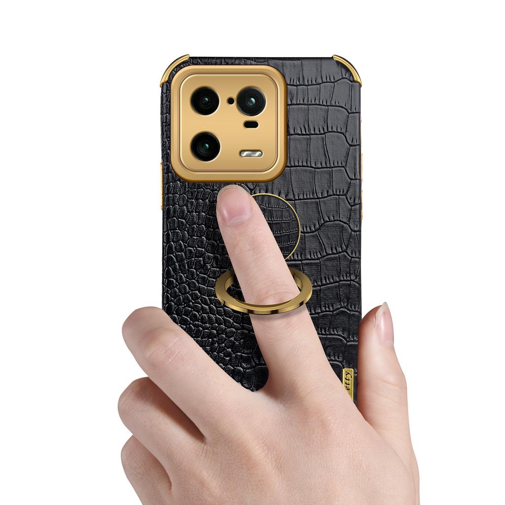 Для Xiaomi 13 Pro 5G гальванический чехол с кольцом и подставкой для телефона хорошо защищенный чехол из ТПУ с текстурой крокодила из искусственной кожи