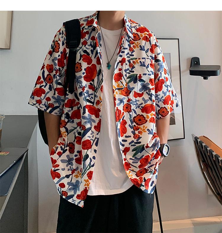 Мужская рубашка с коротким рукавом в гавайском цветочном стиле — модная, легкая, высококачественный дизайн в гонконгском стиле