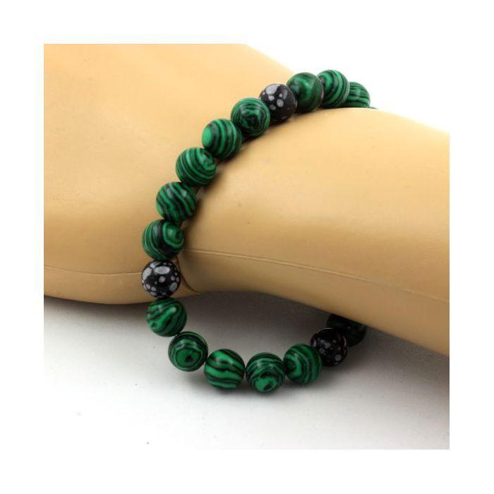 Stones and Minerals. Malachite + Snowflake Obsidian Bead Bracelet 8 Mm. Made In France.