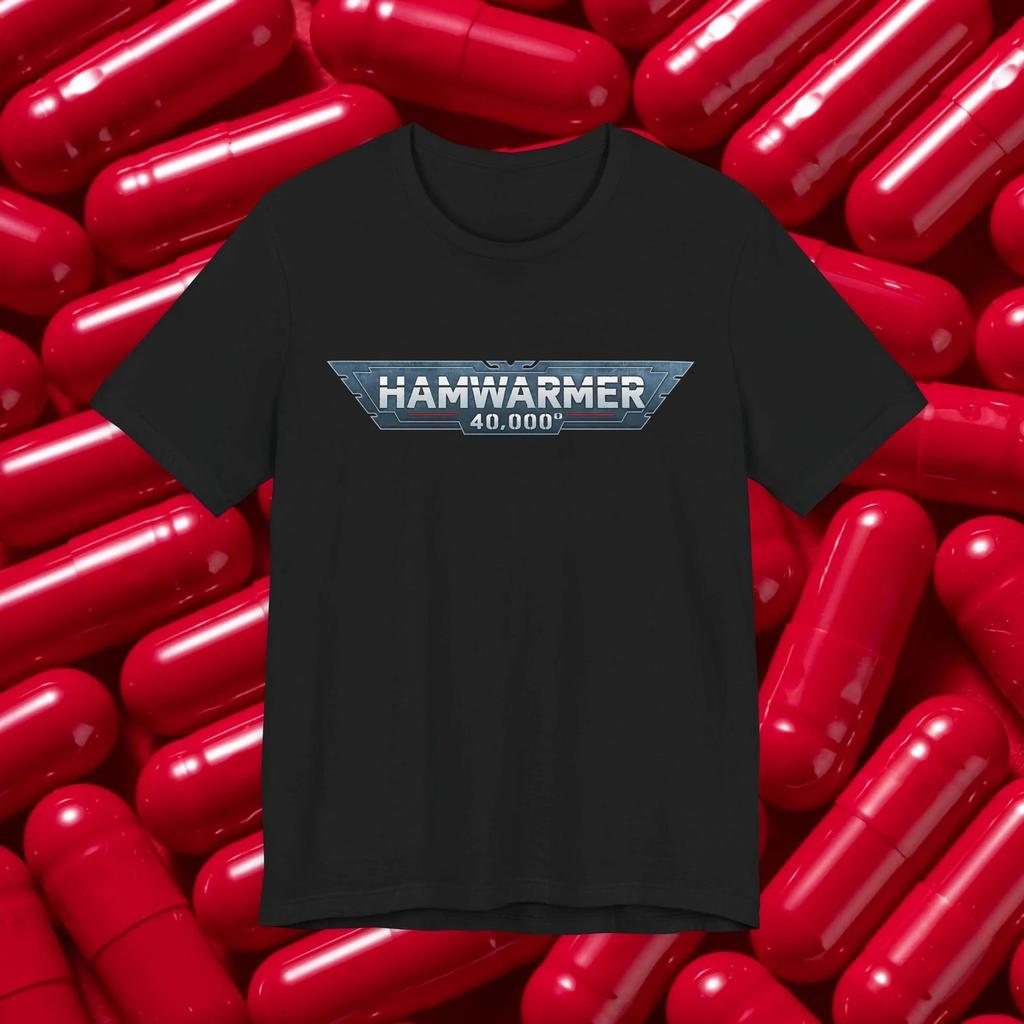 Hamwarmer 40,000 degrees Graphic T-shirt | Retro Badge Logo, Sci-Fi Military