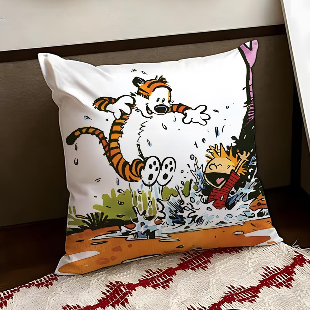 Cartoon CCalvin and HHobbes Cushion Cover Reversible Soft Durable Pillow Cover Home Car MultiScene Use for Daily Comfort