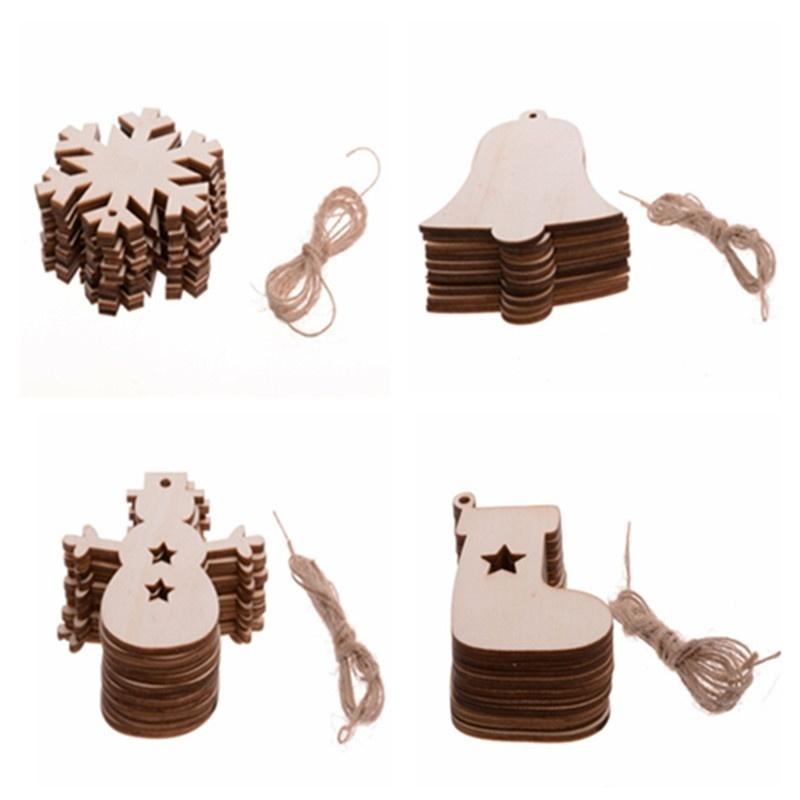 10Pcs/Set Snowflake Star Santa Claus Boots Bells Christmas Tree Hanging Wooden Ornaments Party Christmas Decorations for Home