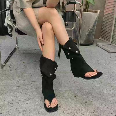 Весенне-осенние сандалии с клипсой для пальцев, летний модный тренд, внутренняя платформа, ботильоны до щиколотки, женская обувь