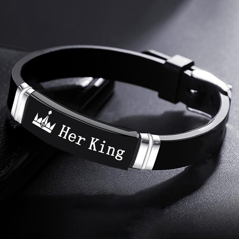 2Pcs/Set Crown Her King His Queen Trendy Sport Silicone Couple Bracelet Bangle Lover Bracelets Gift
