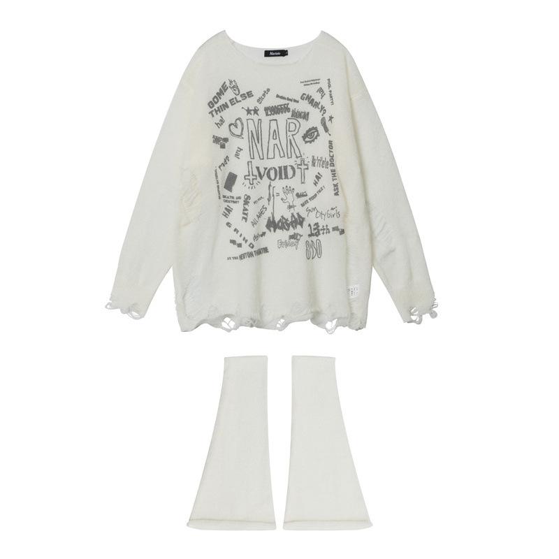 Autumn Women's Loose Torn Sexy Leg Wrap Sweater Top