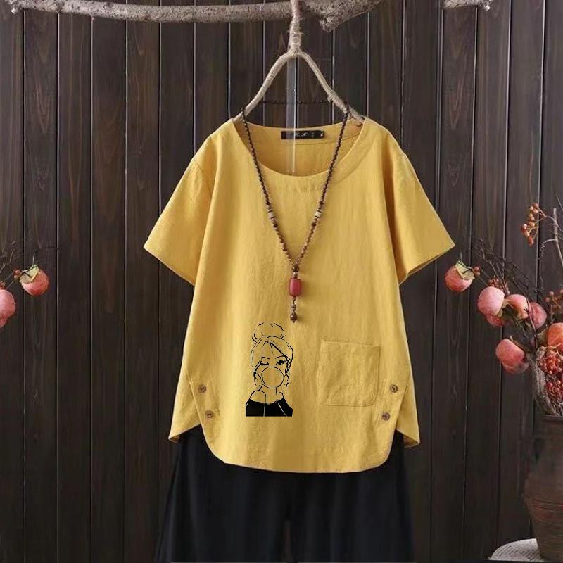 Пастельные Мечты: Летняя футболка для женщин из Европы и США с милым принтом и мягким хлопковым V-образным вырезом