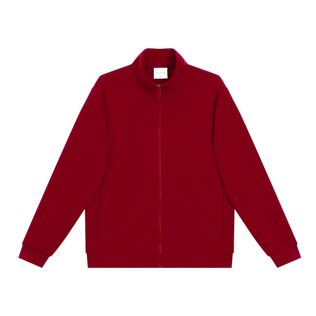 Heavyweight Stand Collar Zipper Jacket - Women's Trendy Autumn/Winter Loose Fit Hoodie, 380g, Solid Color, Drop Shoulder Design.
