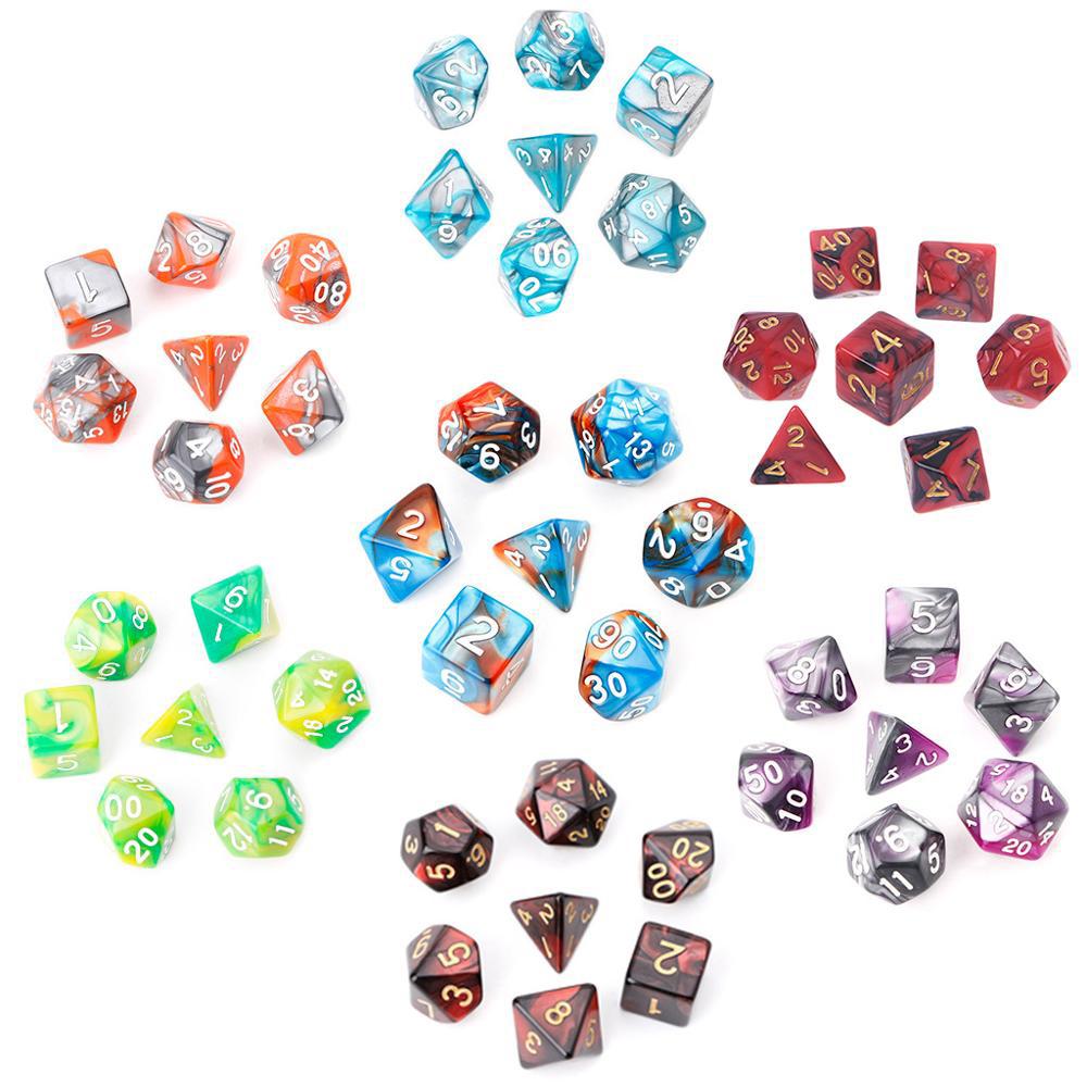 Games for RPG DnD D4 D6 D8 D10 D12 D20 Mixed Color Dice Acrylic Dice Double-Colors Polyhedral Dice