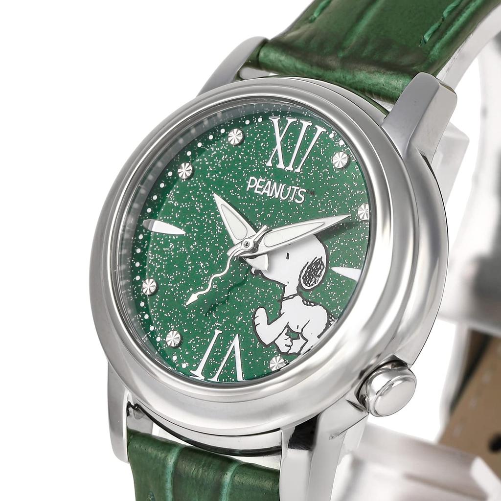 Snoopy ограниченный тираж 100 экземпляров с серийным японским проектом, ремешок из натуральной кожи, женские часы, мир, номер, модель, (зеленый)