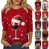 Женская мода, повседневная свободная футболка с рождественским принтом и круглым вырезом, рукав 3/4, женский топ