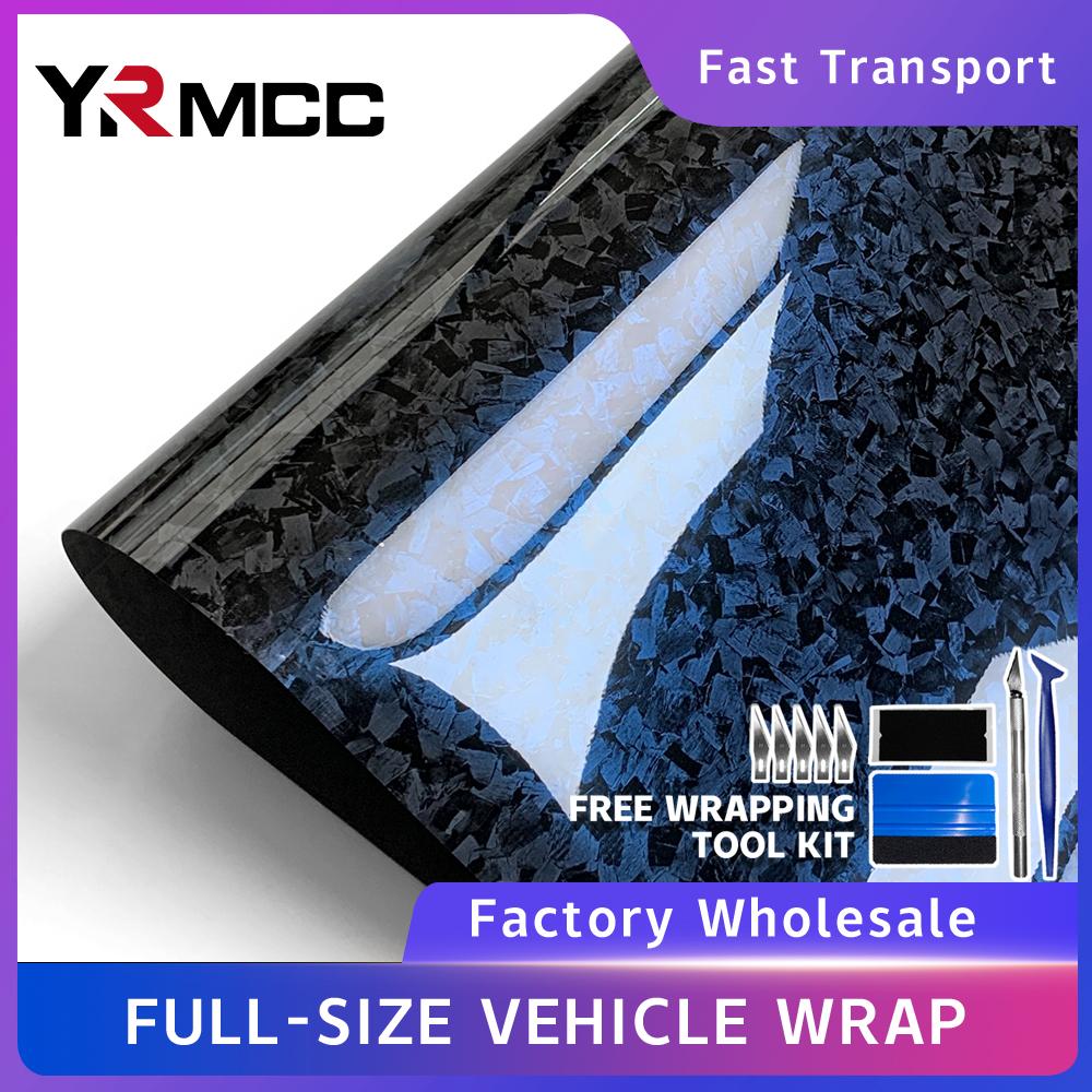 Blue Glossy Carbon Fiber Vinyl Wrap Air Release Stickers with Scraper DIY Decals Car Auto Vehicle Cover Motorcycle Accessories