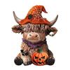 Halloween Highland Cow Holding Skull Pumpkin Resin Statue Festives Home Table Decors Ornament Resin Miniature Sculpture