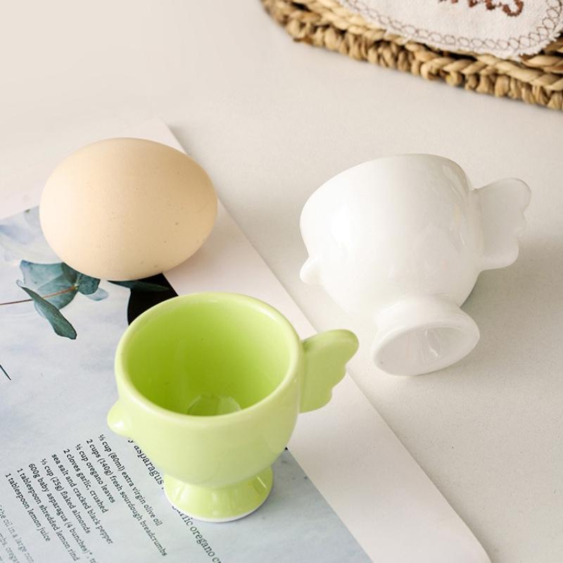 Egg Cup Heightened Base Solid Color Non-Slip Handle Good Grip Makeup Sponge Holder Mini Breakfast Ceramic Egg Holder Dining Room