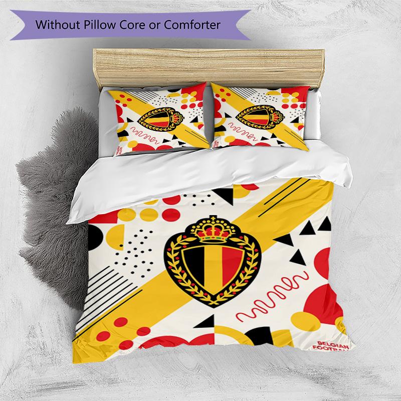 Belgium Football Printed Bedding 3 Piece Set Cozy Breathable Bed Cover Set as Housewarming Holiday Gift