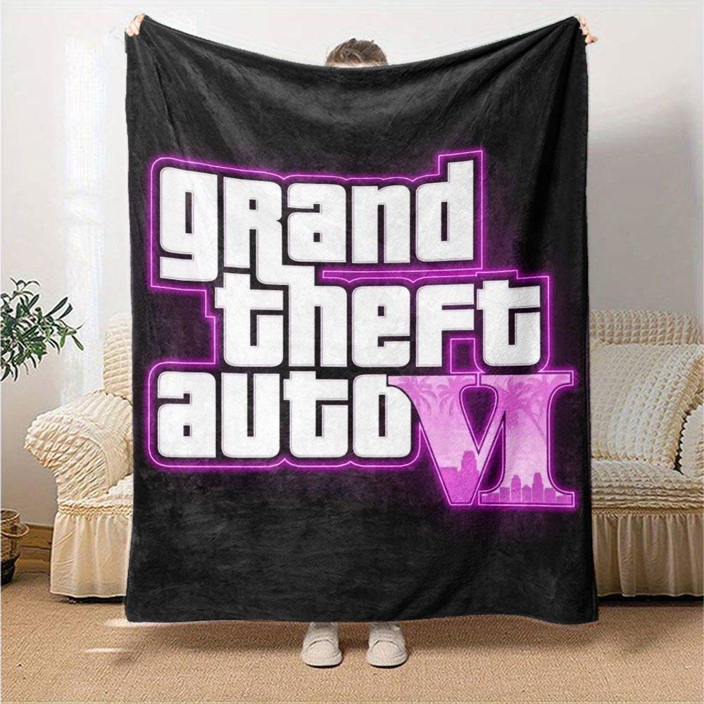 1 шт. Мягкое фланелевое одеяло Grand Theft Auto с дизайнерским принтом. Уютное одеяло для всех сезонов, идеально подходит для дивана, кровати, офиса