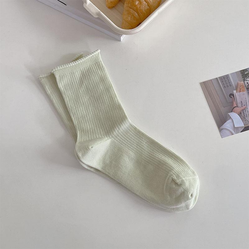 Однотонные женские носки, хлопковые тонкие дышащие эластичные длинные носки, школьные носки в японском стиле для девочек, черные, белые, серые, средние носки-трубы