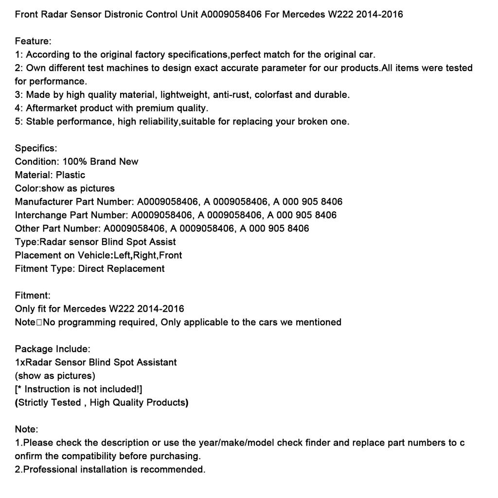 Блок управления передним радарным датчиком A0009058406 для Mercedes W222 2014-2016