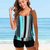 Women's Shoulder Strap Swimsuit Blue Chain Print Bikini Tankini Swimsuit