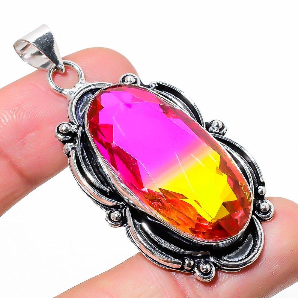 Подвеска из стерлингового серебра 925 пробы с натуральным двухцветным турмалином 2,29 дюйма g6m39