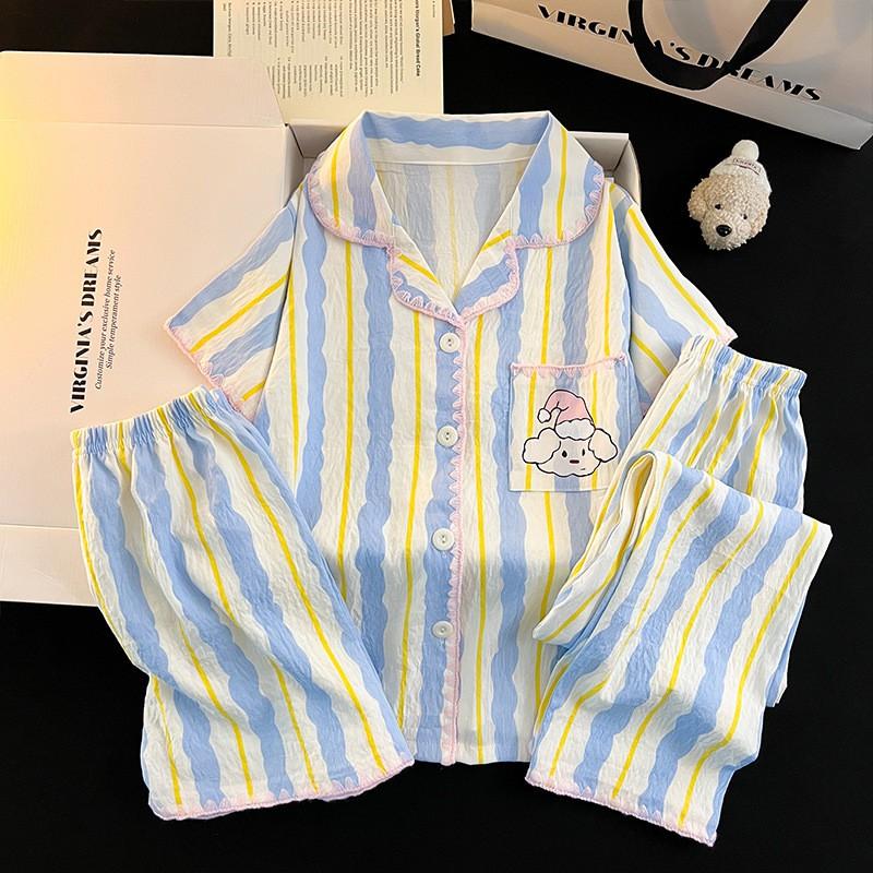 Girls Pajama Set 3pcs Short Sleeve Cartoon Cotton Sleepwear Teens 8 Years Lightweight Comfortable