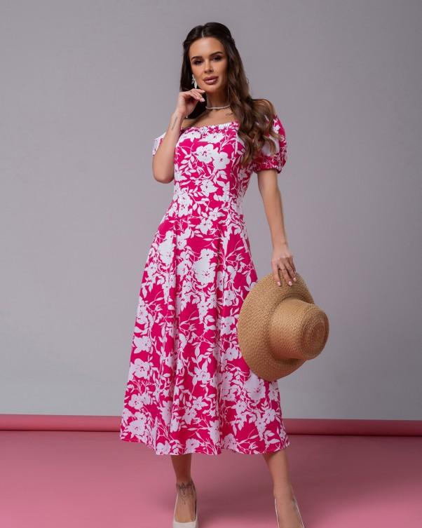 Цветочное  платье с открытыми плечами ISSA Plus