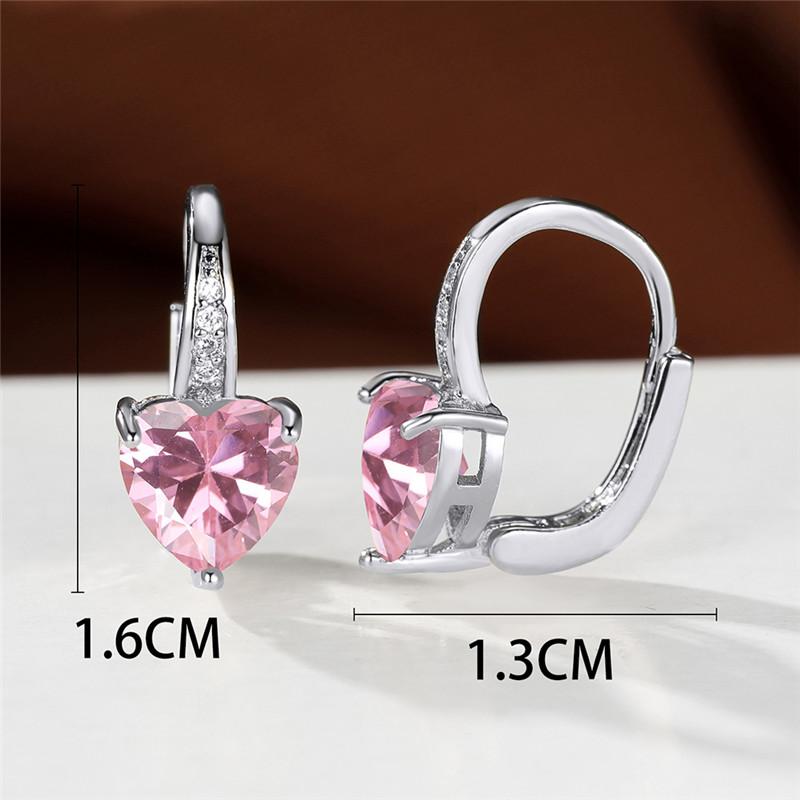 1 пара серег-клипс из серебра/розового/желтого золота в форме сердца с розовым камнем, обручальное кольцо, висячие серьги-крючки, ювелирные изделия