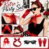 Costume Retro Party Outfit Set with Headband Scarf Glasses Gloves Accessories, 1208