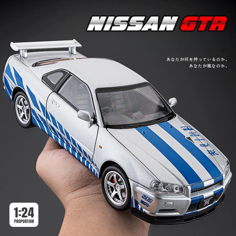2024 New 1/24 Nissan Skyline GTR-R34 Fast & Furious Alloy Car Model Sound Light Collective Miniature Voiture Diecast Toy Vehicle Boy Gift