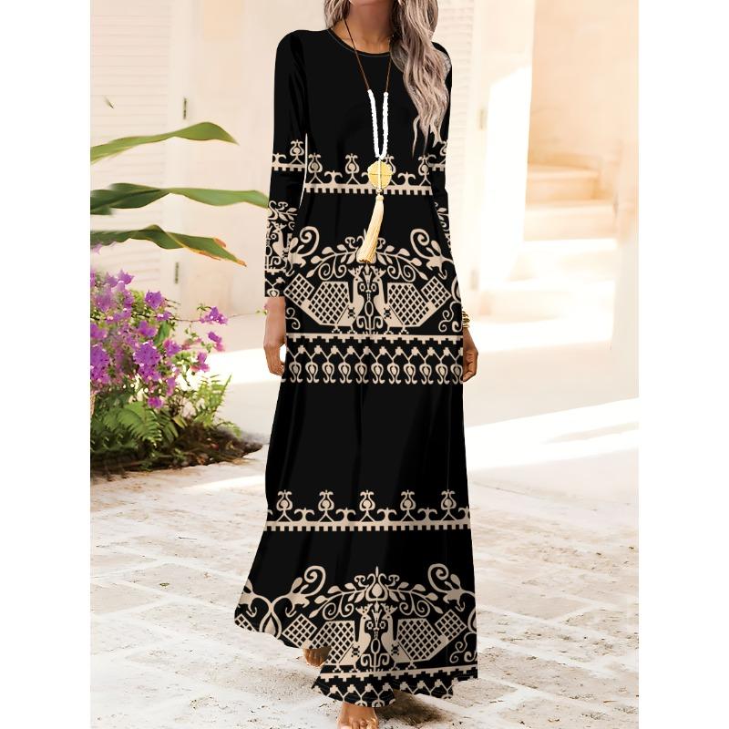 Women Long Sleeve Dress Vintage Style A Line Midi Dress Casual Office Wear Fall Winter Solid Color Elegant Everyday Dress