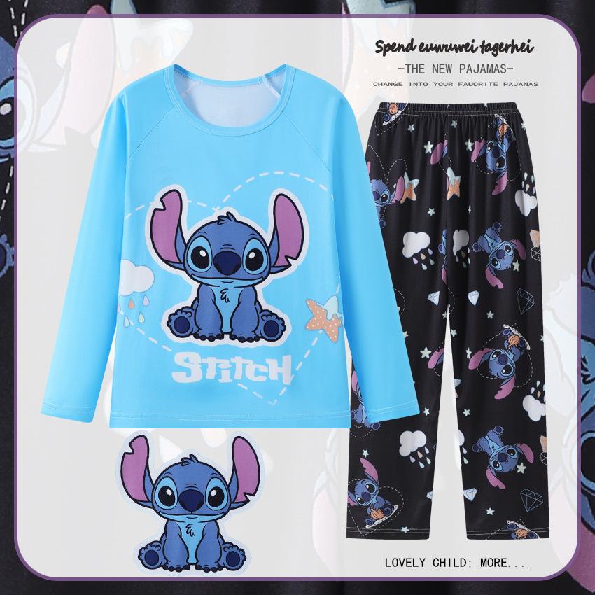 Disney Набор домашней одежды Stitch для детей Детская пижама с длинным рукавом Милый дизайн Легкая удобная ткань Набор пижам