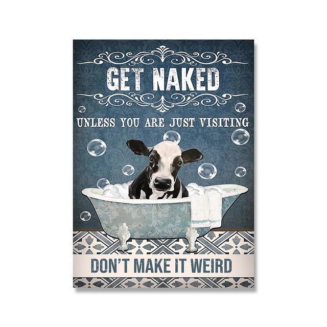 Black Cat Shark Rabbit Raccoon Canvas Painting Get Naked Quote Poster Print Wall Pictures for Toilet Bathroom Wall Decor Cuadros