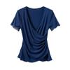 Mesh T-shirt for Women's Short-sleeved Summer Thin Ice Silk V-neck Irregular Waist-hugging To Make Them Look Slim and Unique Small Top
