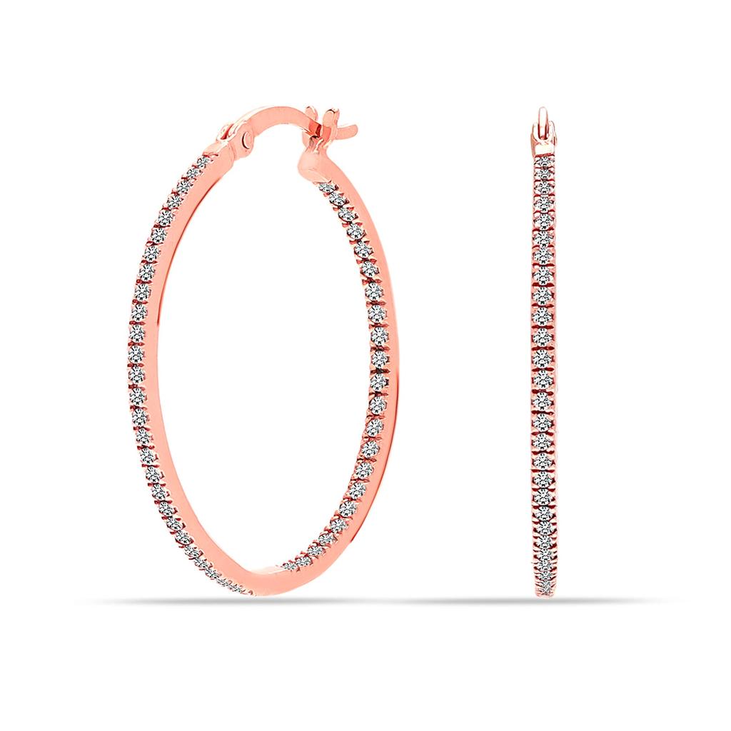 LeCalla Женские серьги-кольца из стерлингового серебра 925 пробы, розовое золото 14 карат, гипоаллергенные серьги-кольца с цирконием, 30 мм