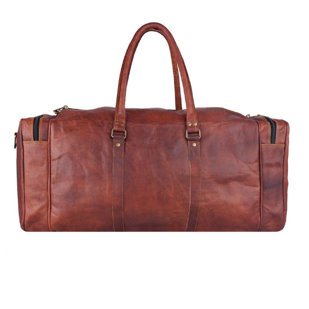 Винтажная натуральная козья коричневая кожаная дорожная сумка для багажа Duffel Weekender Night Bag