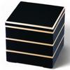 Lacquerware Jubako Yamato Kagekura Black with Gold Made In Japan J-kitchens 3-Tier Box, 6.5 Inches, Rim, 19cm, Resin,