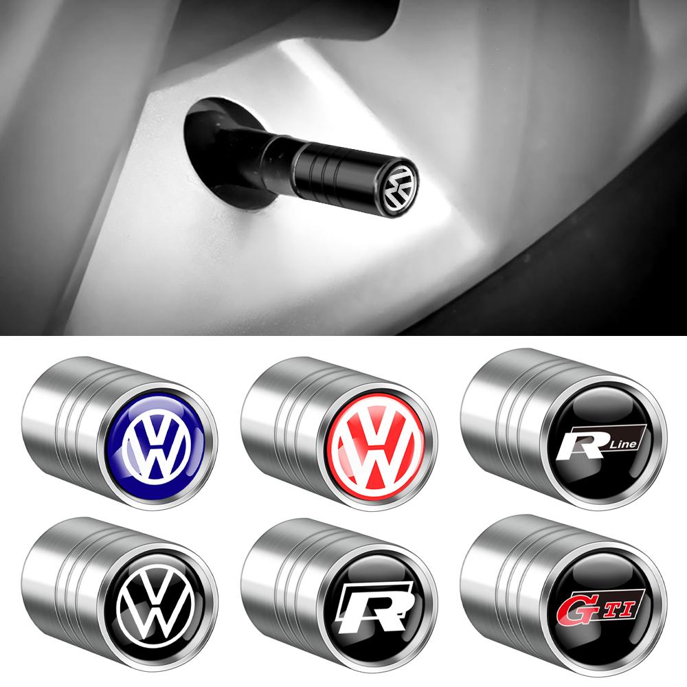 AGLNX1 4Pcs Car Metal Wheel Tire Valve Stem Caps Rims Accessories For Volkswagen VW Caddy Beetle Touareg Tiguan Touran R Golf Rline GTI