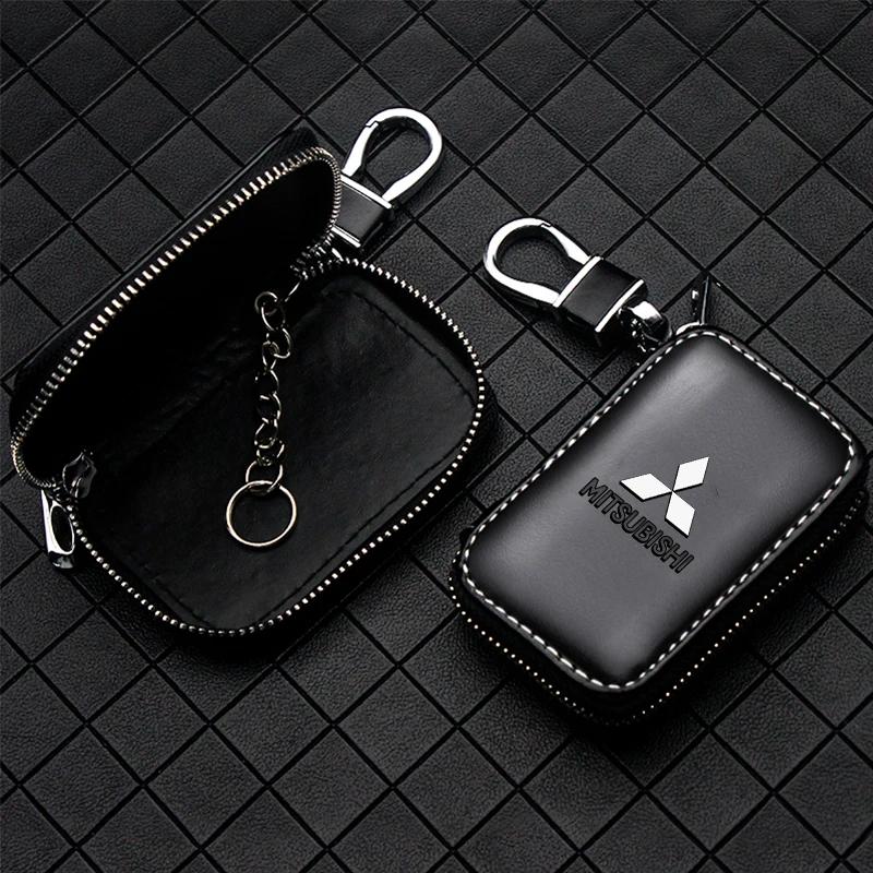 Кожаный чехол-брелок на молнии для автомобильного ключа, защита, карманная сумка для ключа автомобиля Mitsubishi ASX Lancer L200 Pajero Sport Attrage