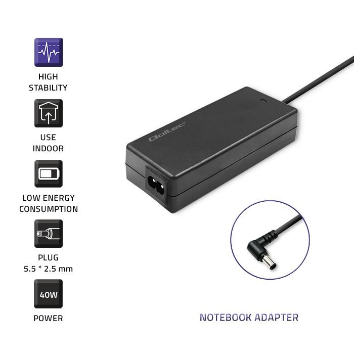 Qoltec Блок питания для ноутбука Lenovo 40 Вт | 20 В | 2 А | 5.5*2.5 | +кабель питания