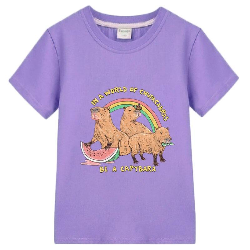 Футболка с рисунком Капибары, 100 хлопковых футболок с принтом аниме, повседневные короткие топы, одежда для мальчиков и девочек, детская одежда y2k, летняя детская одежда
