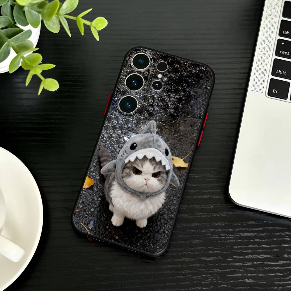 Забавный Милый Кот Чехол для Телефона Для Samsung S26,S25,S24,S23,S22,S30,S21,Ultra,Plus,FE 5G Черный Мягкий Чехол