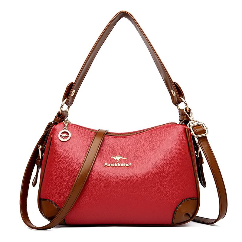 Bag Women's Bag New Shoulder Messenger Bag Soft Leather Multi-compartment Light Luxury Bag Simple and Versatile Large Capacity