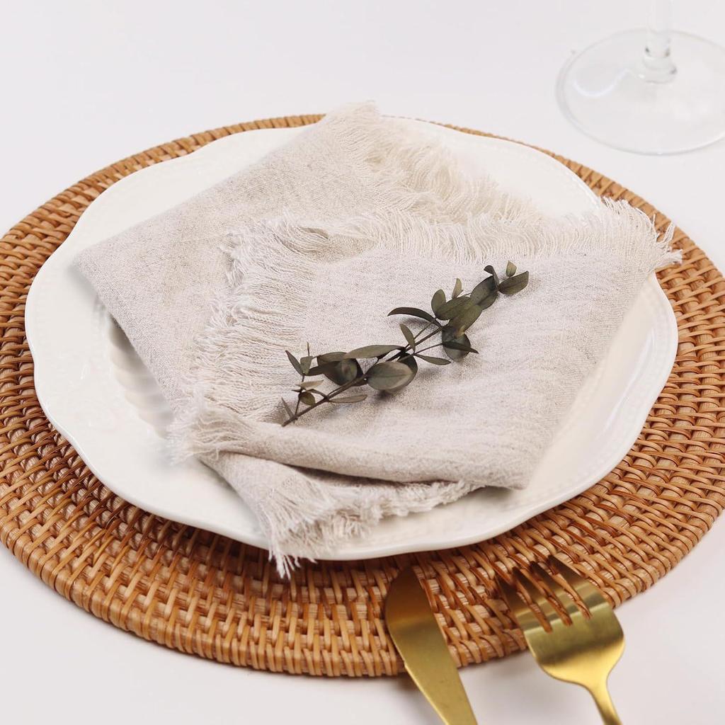 Sub-Cotton Linen Napkin with Tassels for Elegant Dining & Photography Decor