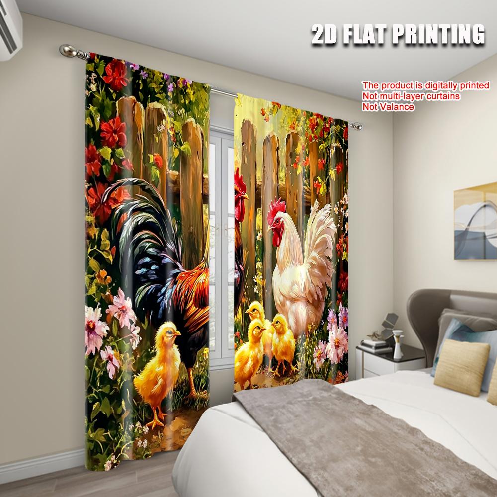 2pcs, Curtains print Garden Rooster Farm Versatile 100% Polyester (without rod) Gifts Use for Bedroom, Contemporary Style