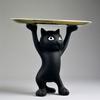 Cartoon Cat Key Storage Tray Resin Standing Cat Figurine Statue with Tray Multi-purpose Jewelry Trinket Holder Organizer Decoration