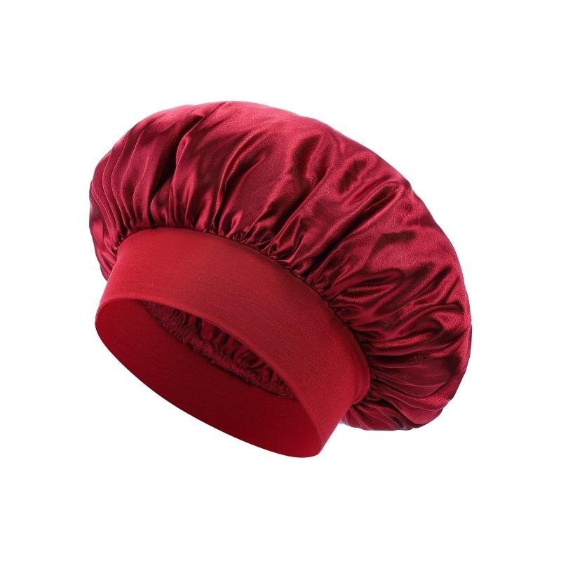 Nightcap High Elastic Headscarf Shower Cap Solid Color Hair Care Hat Satin Satin Big Brim