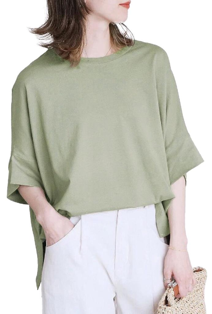 Dolman Cotton Top Cut and Sew Short Sleeve Spring Summer Loose Fit Stylish Thin Plain Silky Silky Material Shiny Slimming Wearable Layering Casual